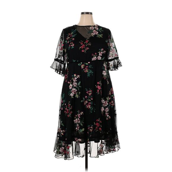 Kiyonna Dress Wildflower Style 4X Embroidered Flowers Velvet Trim Black Feminine - Picture 7 of 11